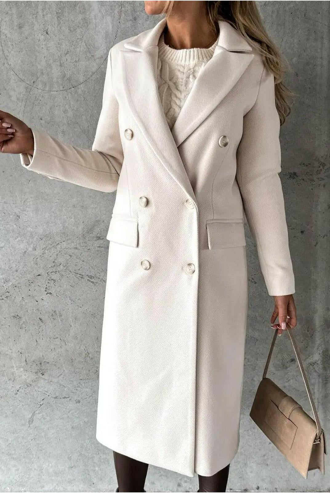 Khaki Kate woolen coat for women by Lumina Vancouver, long fit, stylish winter outerwear with a tailored design.