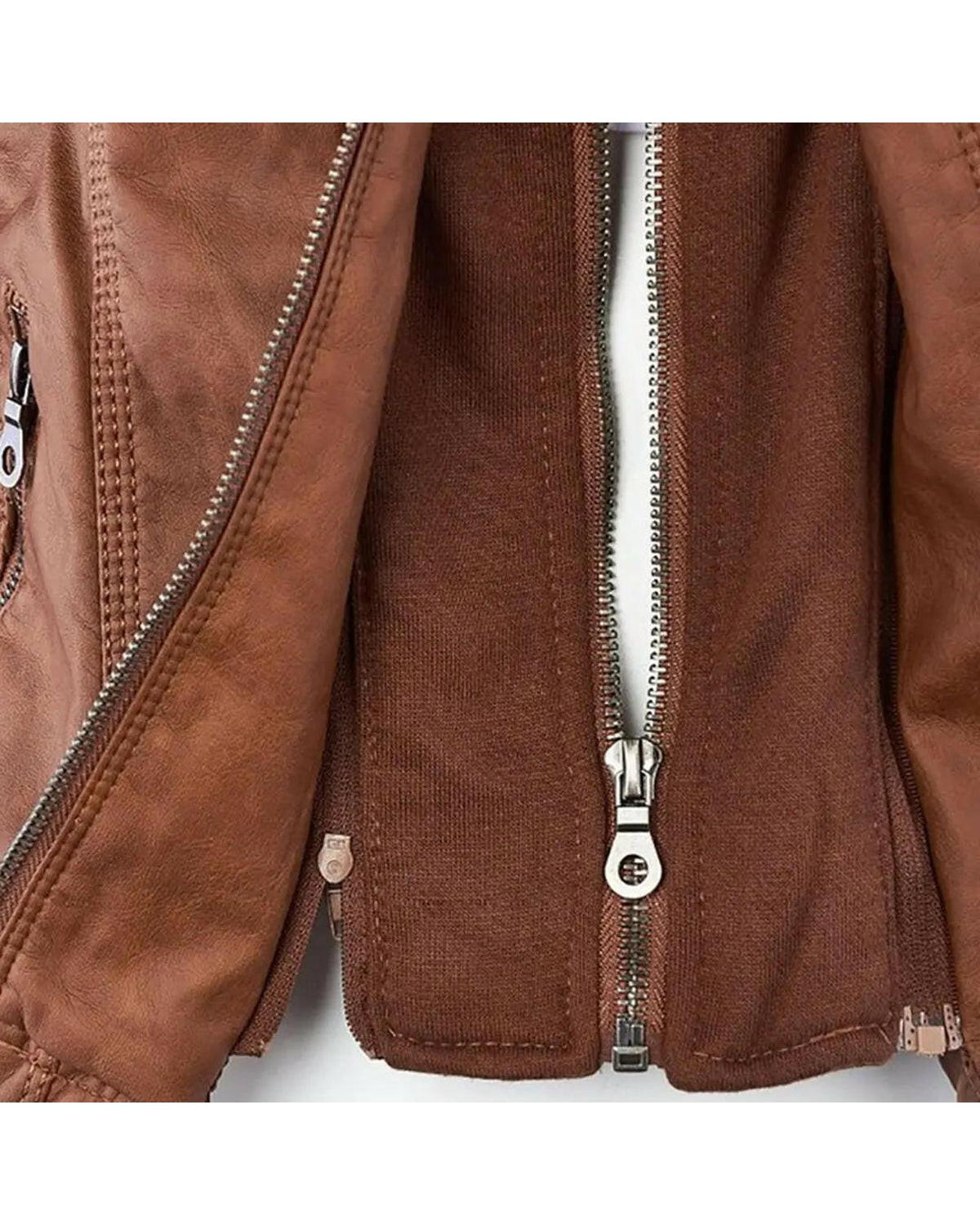 Olivia water-resistant hooded jacket by Lumina Wear in khaki, featuring a waterproof women’s leather jacket with hood.