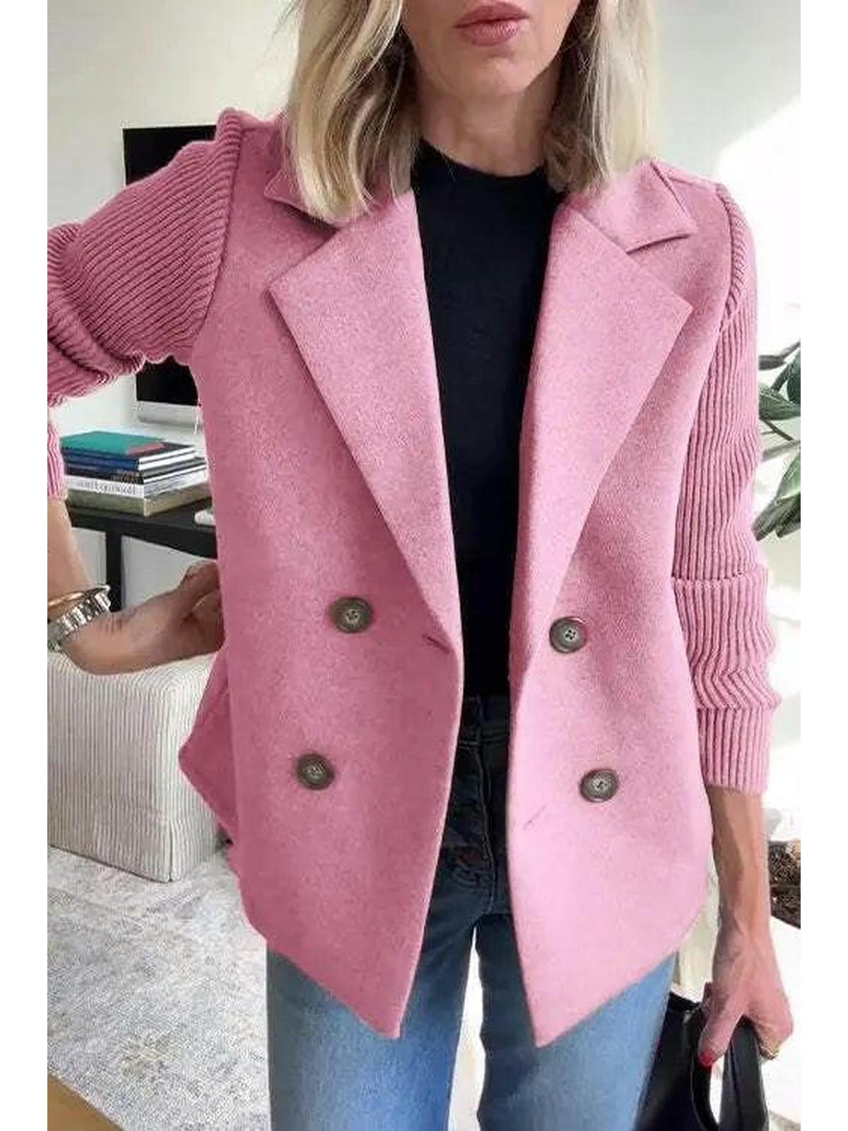 Lumina Vancouver Harper casual coat with pink button patchwork sleeves, stylish and comfortable outerwear for everyday wear.