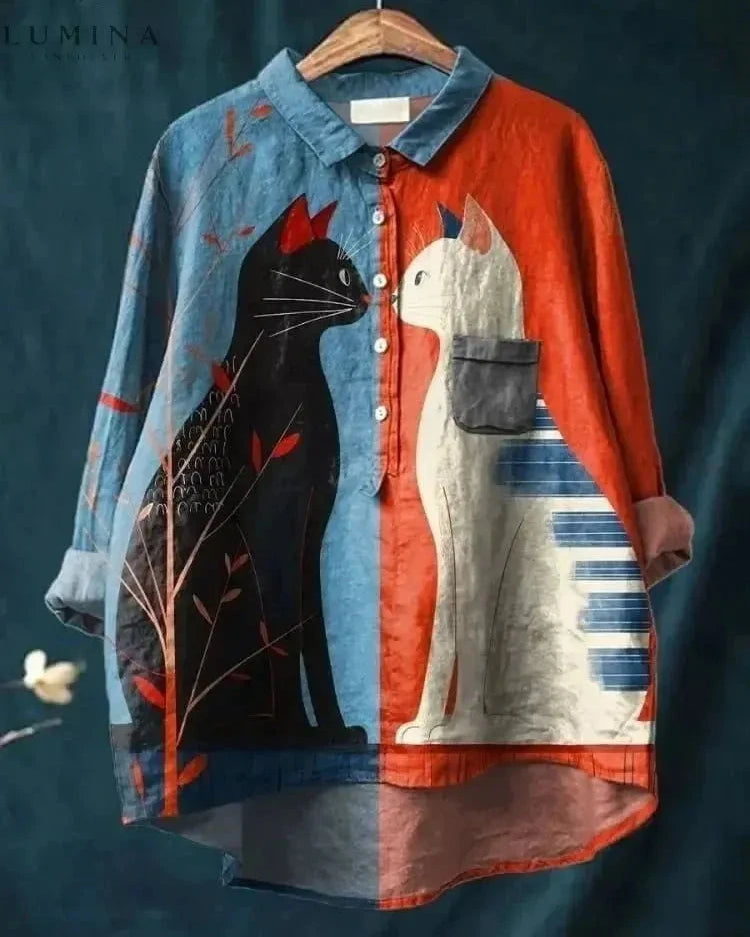Lumina Wear Ula Cat Art T-Shirt featuring a stylish cat illustration on a comfortable cotton tee.
