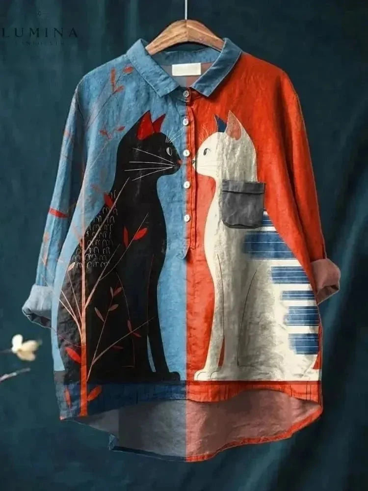 Lumina Wear Ula Cat Art Tee featuring a stylish cat illustration on a comfortable cotton t-shirt.