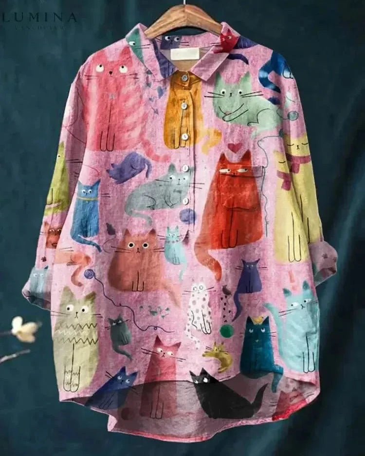 Light gray Ula Cat Art T-Shirt by Lumina Wear featuring a colorful cat illustration on the front, casual and stylish for everyday wear.