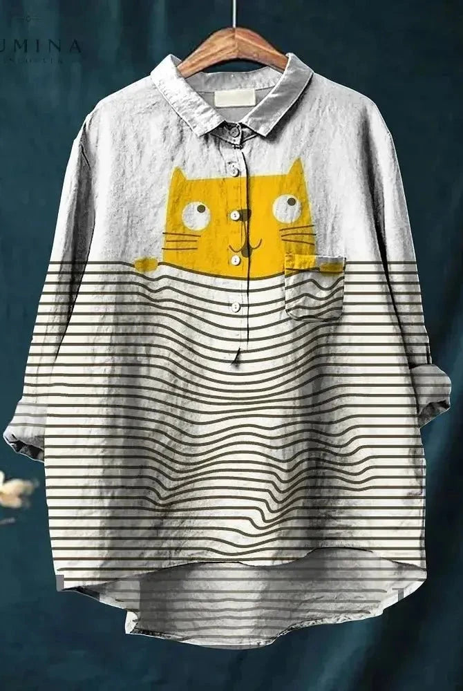 Lumina Wear Ula Cat Art T-Shirt featuring a stylish cat illustration on soft cotton fabric, perfect for cat lovers.