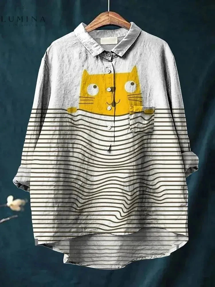Lumina Wear Ula Cat Art T-Shirt featuring a stylish cat illustration on soft cotton fabric, perfect for cat lovers.