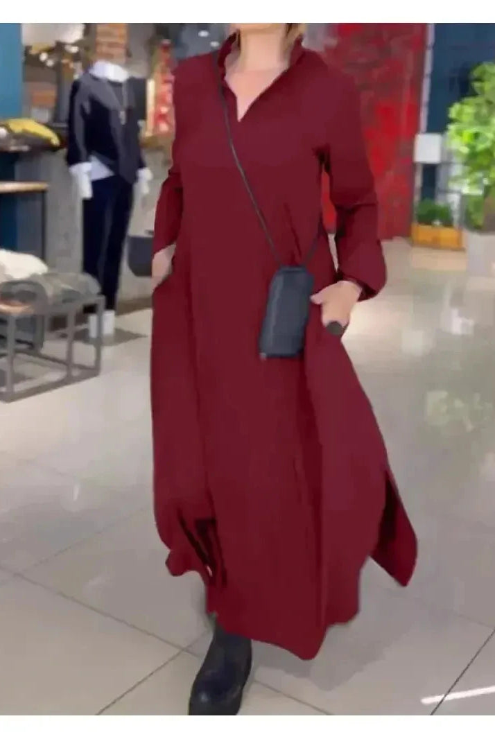 Evia Long Sleeve Dress by Lumina Wear in claret, featuring a stylish, fitted design with long sleeves and elegant details.