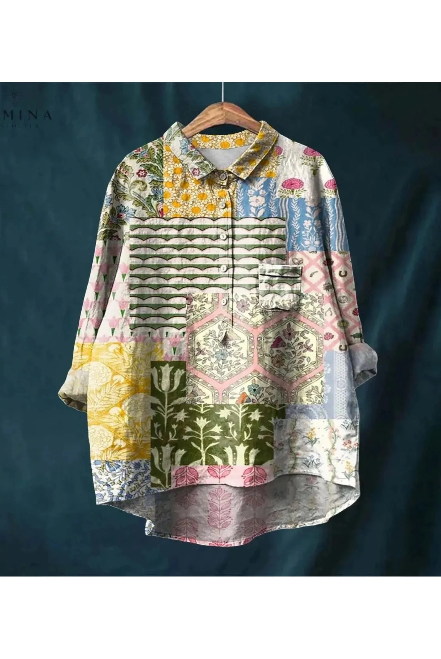 Gray Natasha Art Elegant Floral Blouse by Lumina Wear, featuring a stylish floral design and feminine blouse fit.