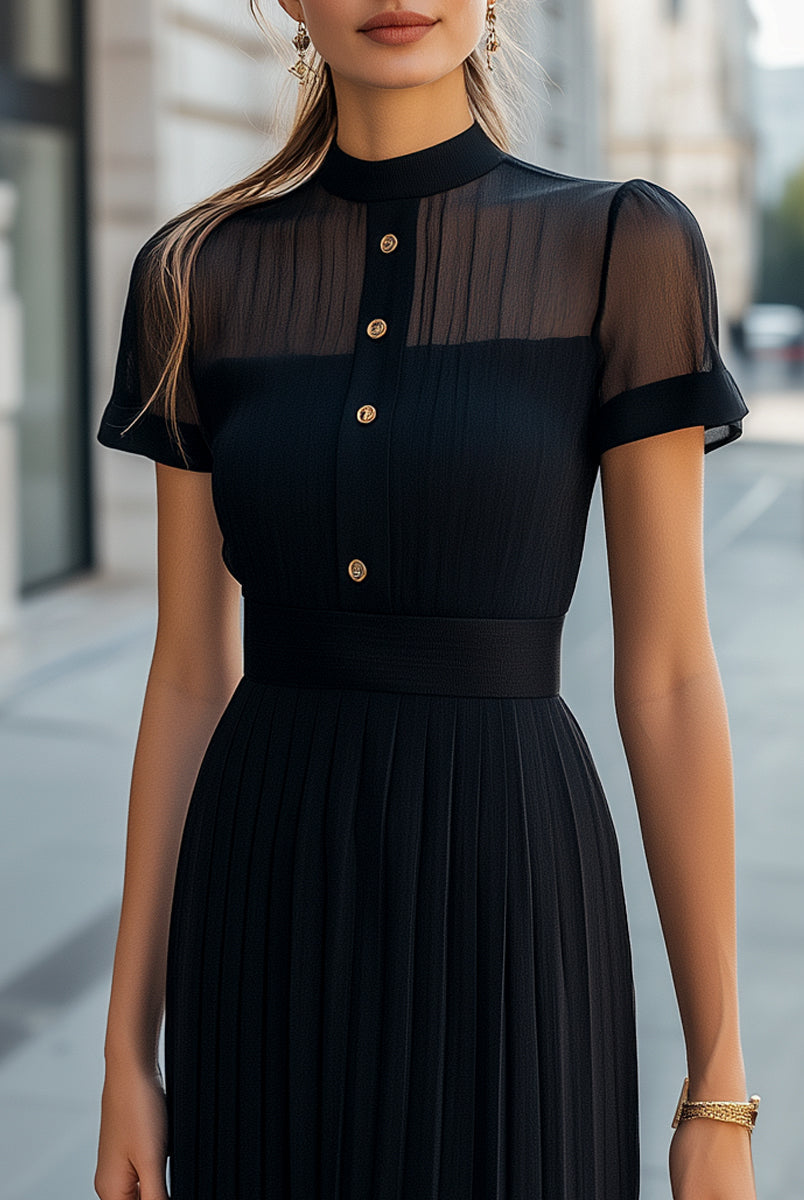 Luna | Sheer High Neck Pleated Dress - Lumina Vancouver - Lumina Vancouver