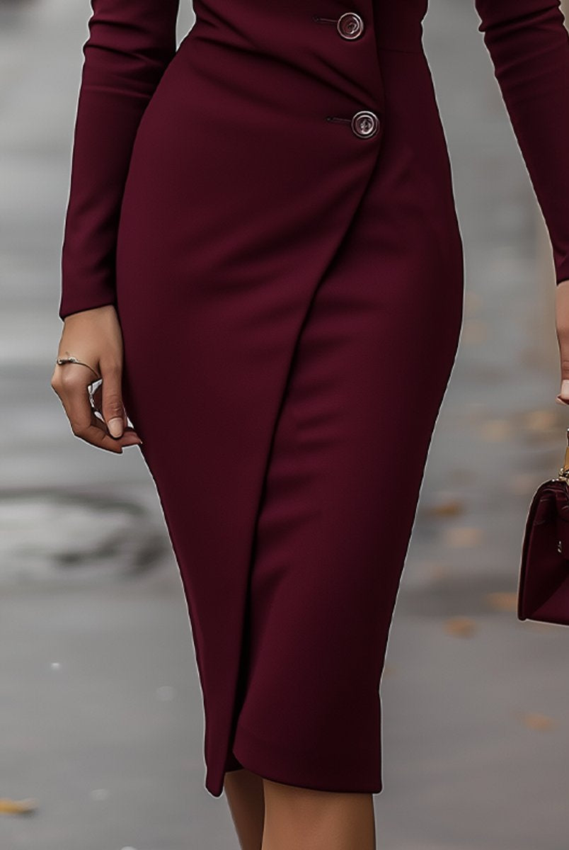 Isla | Burgundy Wrap Style Midi Dress - Lumina Vancouver - Lumina Vancouver