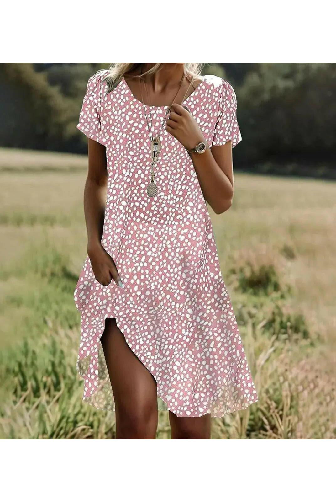 Red Maeve bohemian dress by Lumina Vancouver featuring flowing fabric, relaxed fit, and vibrant boho style.
