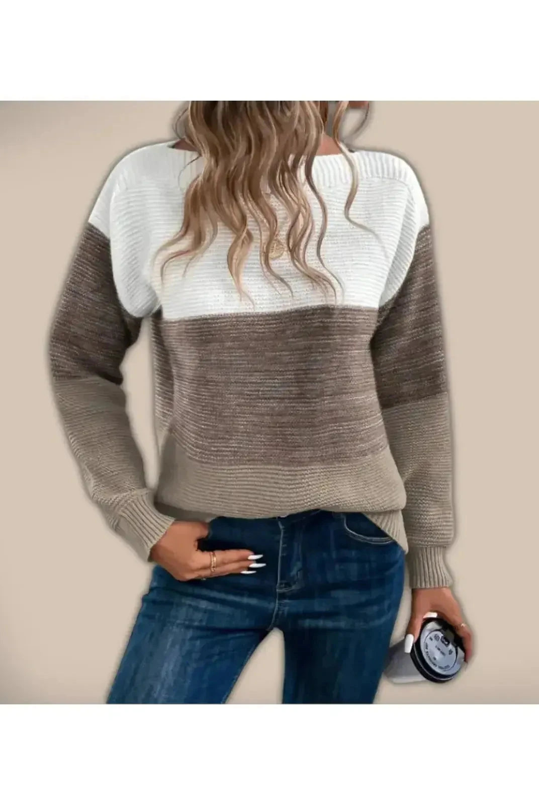 Beige Alice sweater by Lumina Wear featuring a cozy knit design and classic fit, displayed on a neutral background.