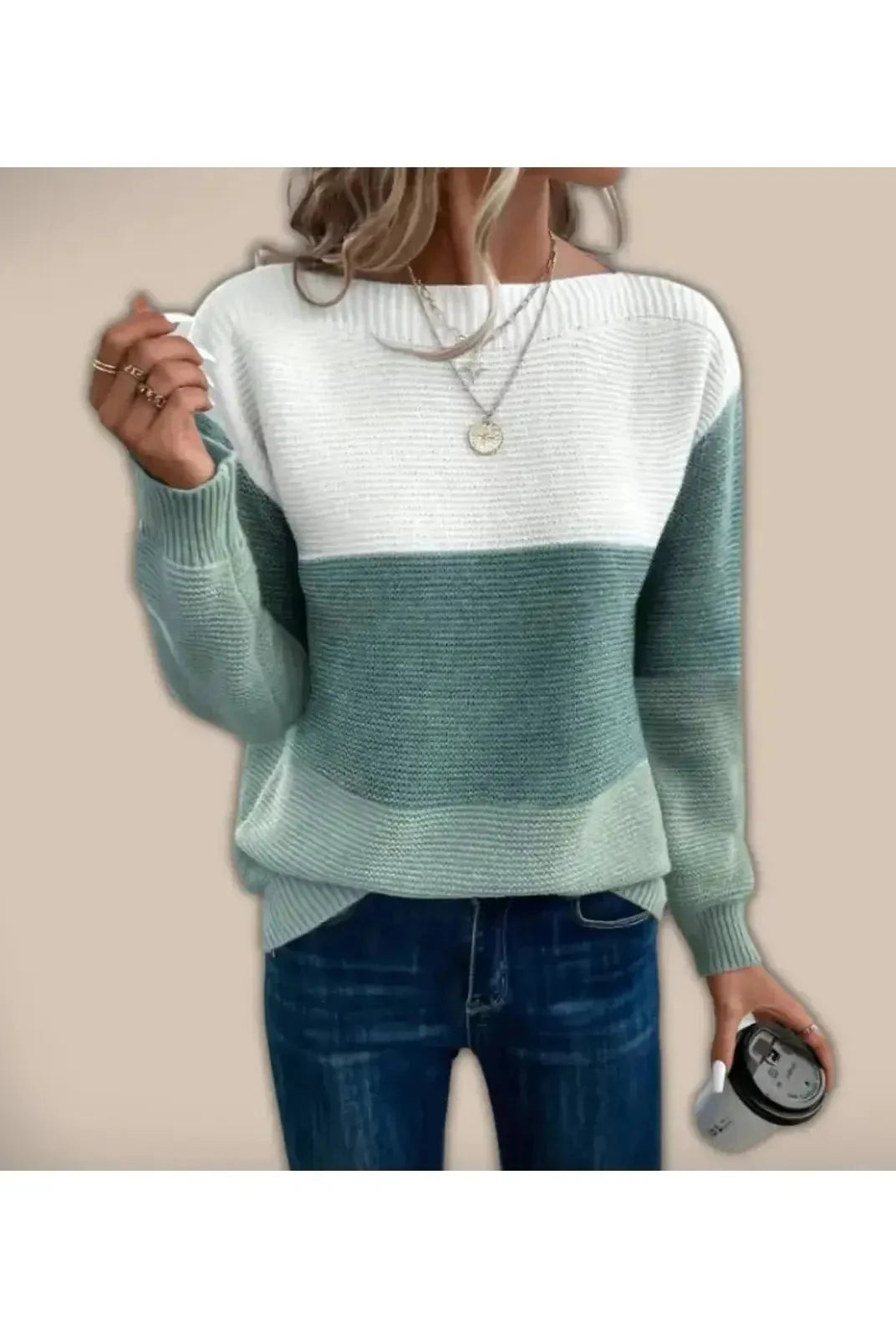 Beige Alice sweater by Lumina Wear featuring a cozy knit design and a relaxed fit, perfect for casual wear.