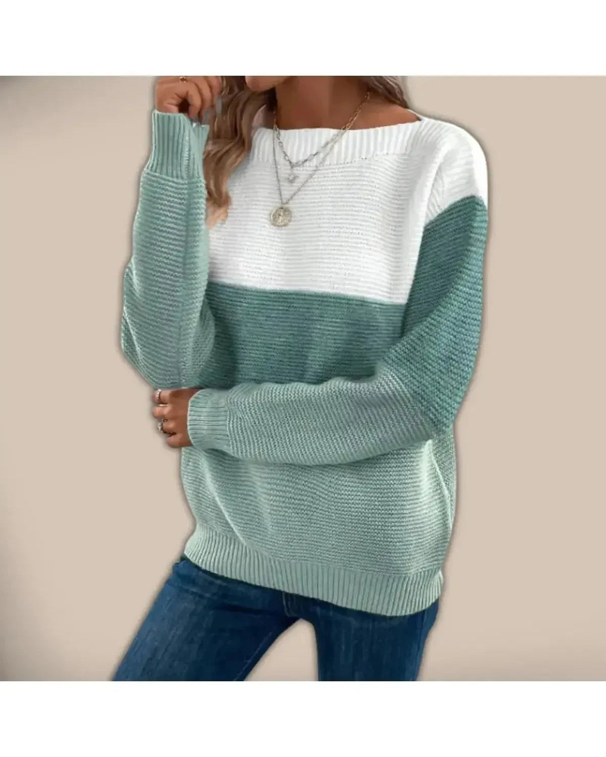 Beige Alice sweater by Lumina Wear featuring a cozy, knitted design and a relaxed fit.