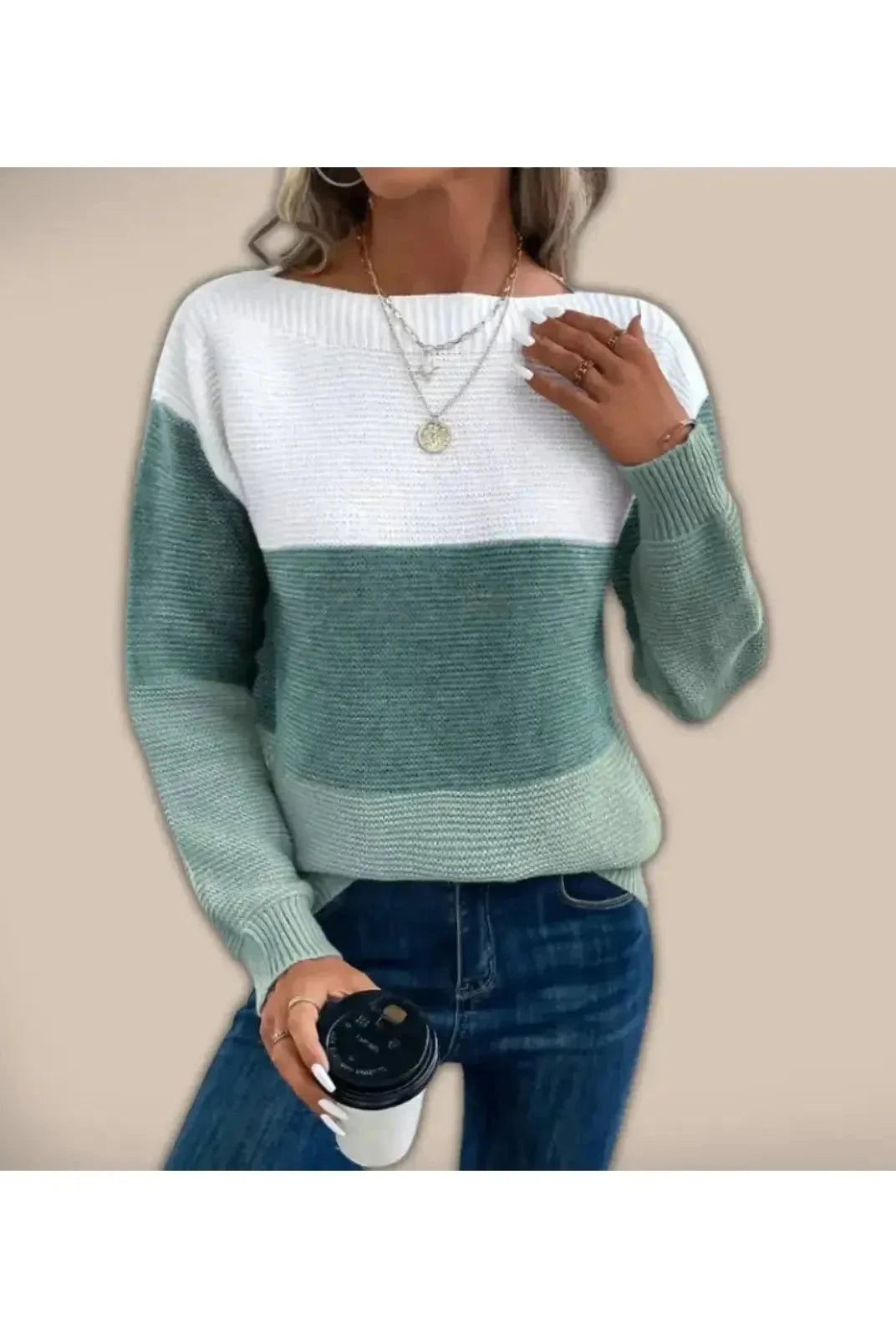 Beige Alice sweater by Lumina Wear featuring a cozy knit design, long sleeves, and a relaxed fit.