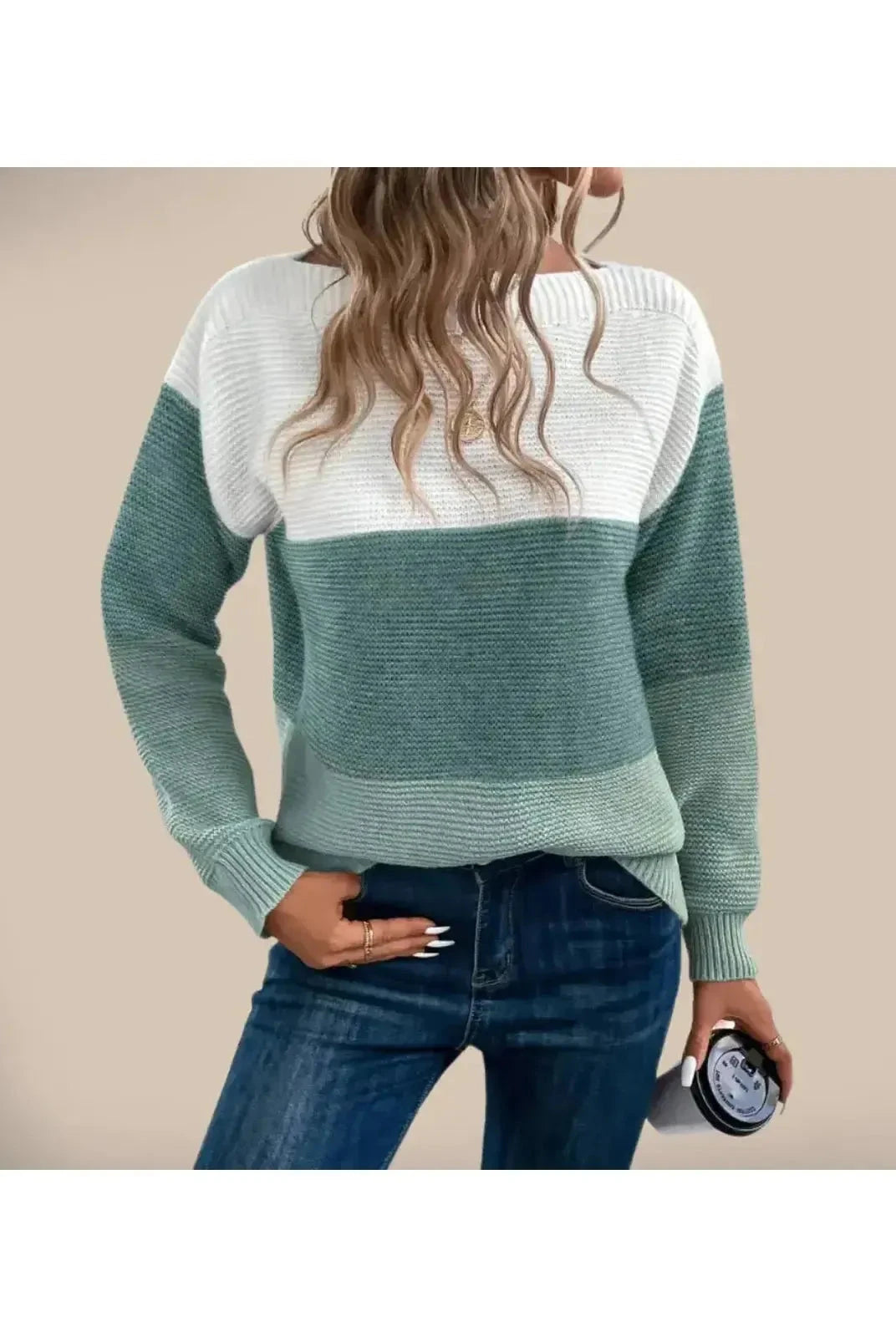 Beige Alice sweater by Lumina Wear featuring a cozy knit design and a relaxed fit, perfect for casual wear.
