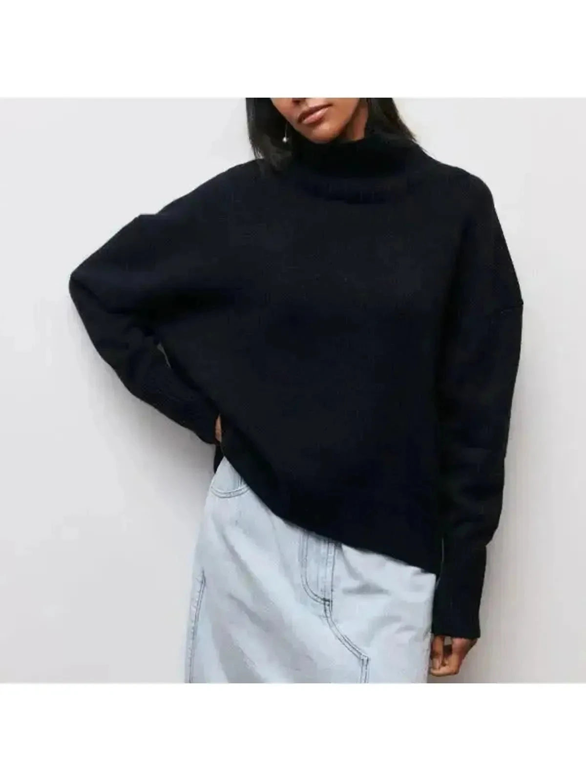 Lumina Vancouver Mia cozy blue turtleneck sweater, end sale, soft knit fabric, stylish fit, perfect for cold weather.