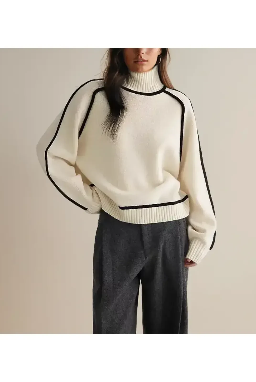 Lumina Wear Maeve Luxurious Turtleneck Sweater in brown, featuring a cozy knit design and fitted silhouette.