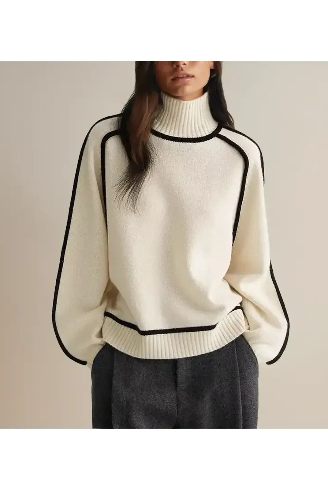Brown Maeve luxurious turtleneck sweater by Lumina Wear, featuring soft knit fabric and a stylish, cozy fit.