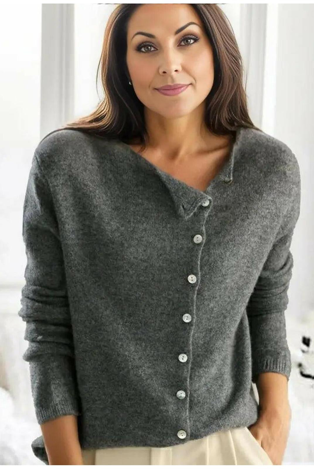 Grey Lumina Wear Malu knitted sweater with a cozy, textured knit pattern, displayed on a neutral background.