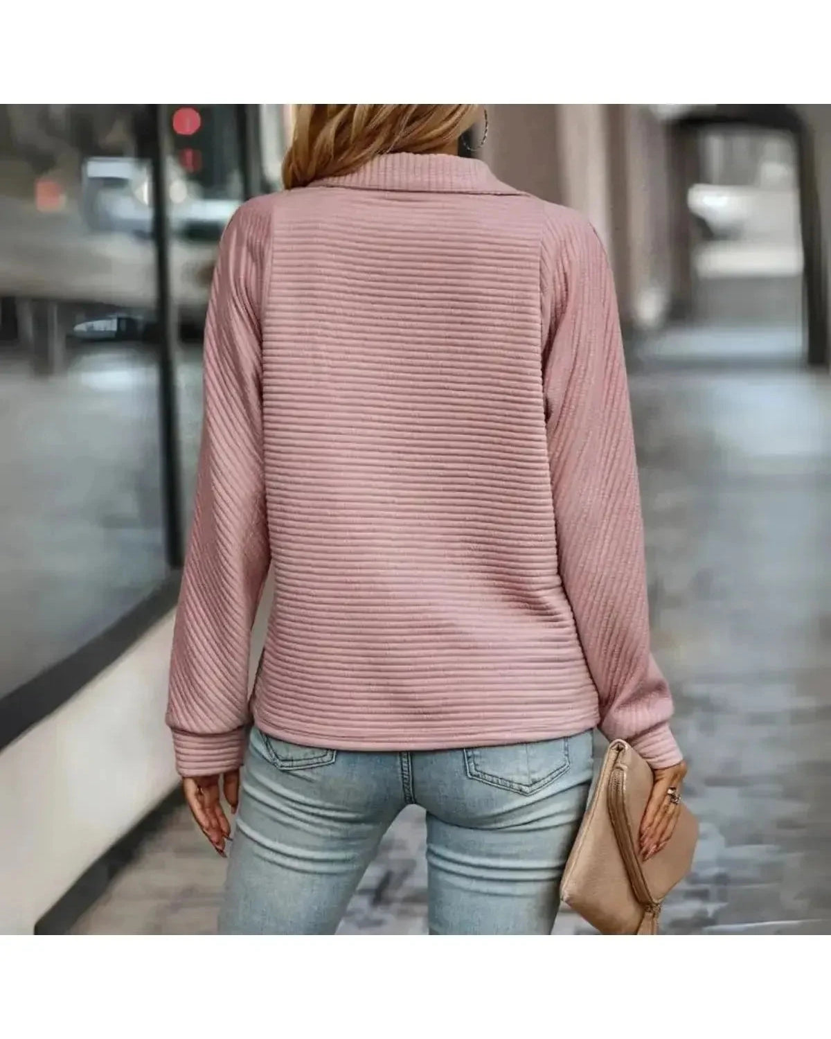 Pink Lumina Wear Dylisa Elegant Zip Sweater, close-up of soft knit fabric, stylish design, and full zipper detail.