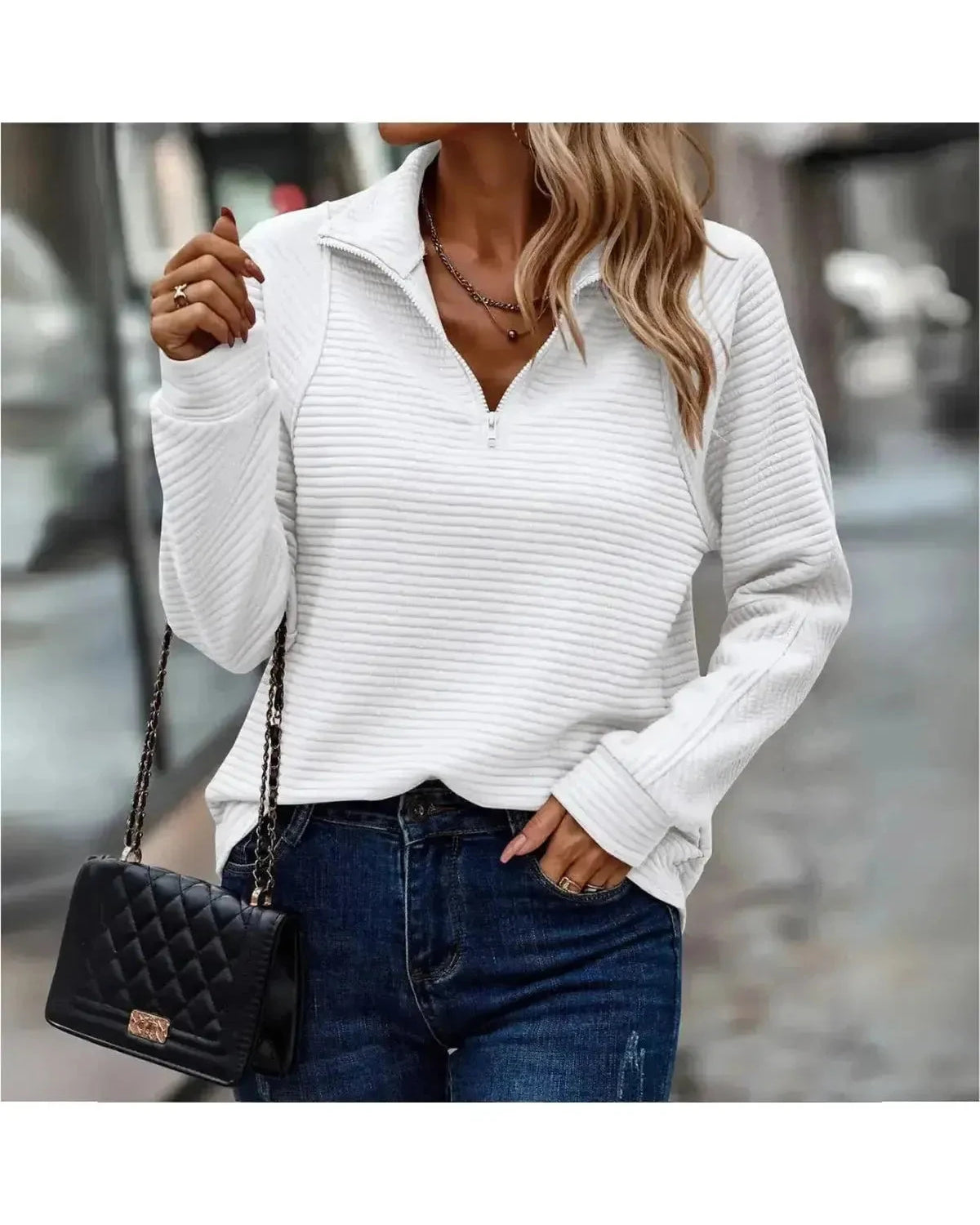 Pink Dylisa Elegant Zip Sweater by Lumina Wear with a stylish front zipper and cozy knit texture.
