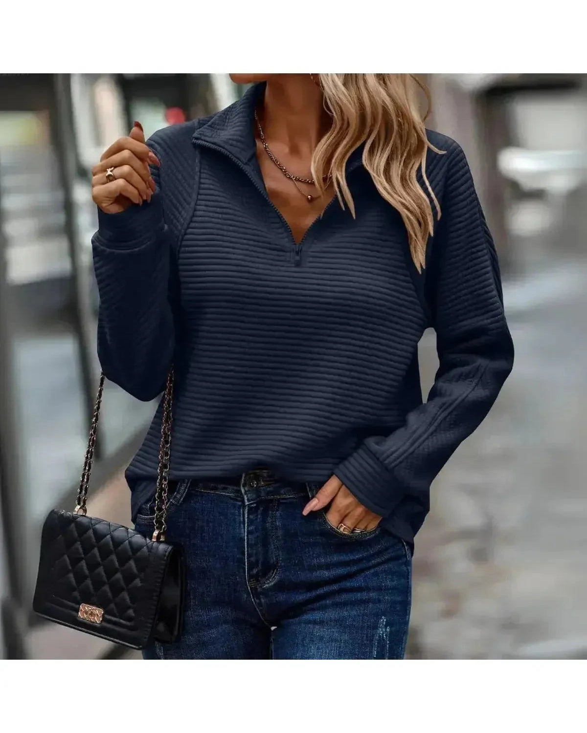 Pink Dylisa Elegant Zip Sweater from Lumina Wear, stylish knit sweater with a front zipper and fitted design.