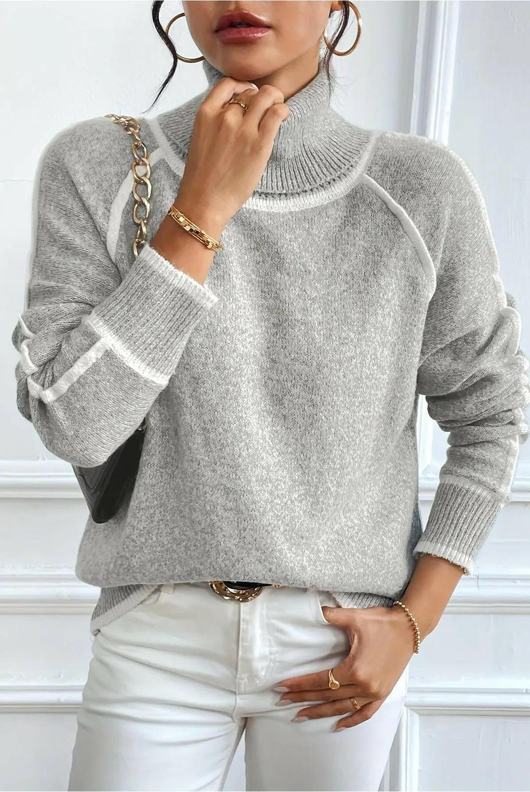 Lumina Wear Maura Turtleneck Sweater in cozy knit, featuring a classic turtleneck design and fitted silhouette.