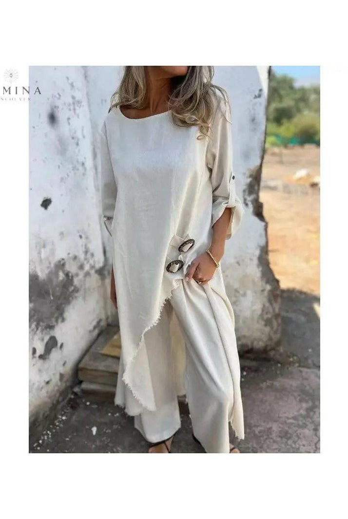 Lumina Wear Renelle two-piece set for women, blue sophisticated outfit with stylish top and matching skirt, casual chic fashion.