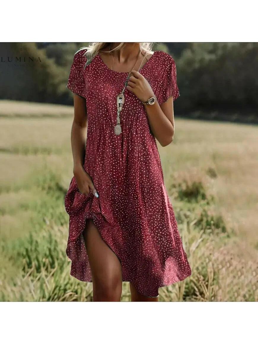 Lumina Vancouver Callie spring dress with a floral print, lightweight fabric, and a stylish, feminine design perfect for warm-weather wear.