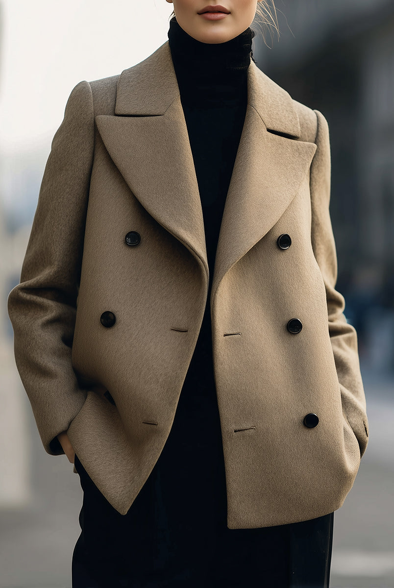 Elena | Short Double-Breasted Camel Coat - Lumina Vancouver - Lumina Vancouver