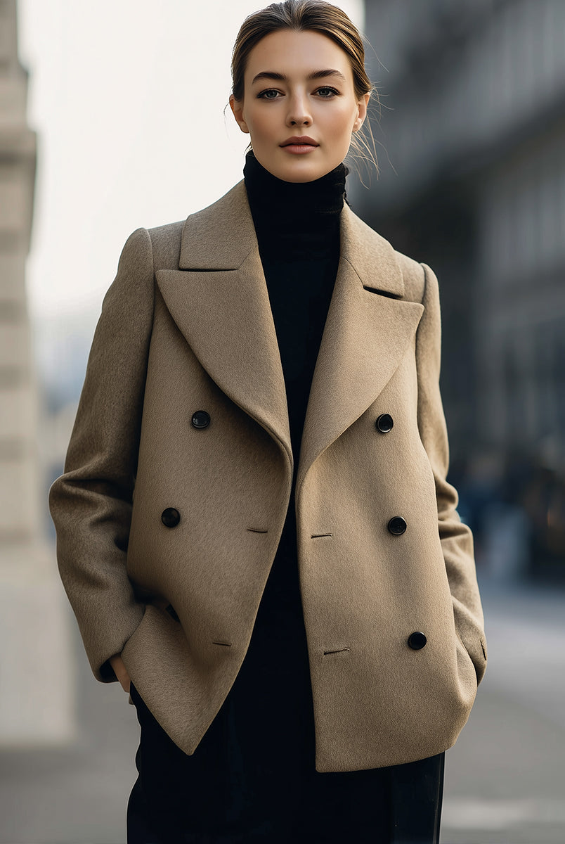 Elena | Short Double-Breasted Camel Coat - Lumina Vancouver - Lumina Vancouver