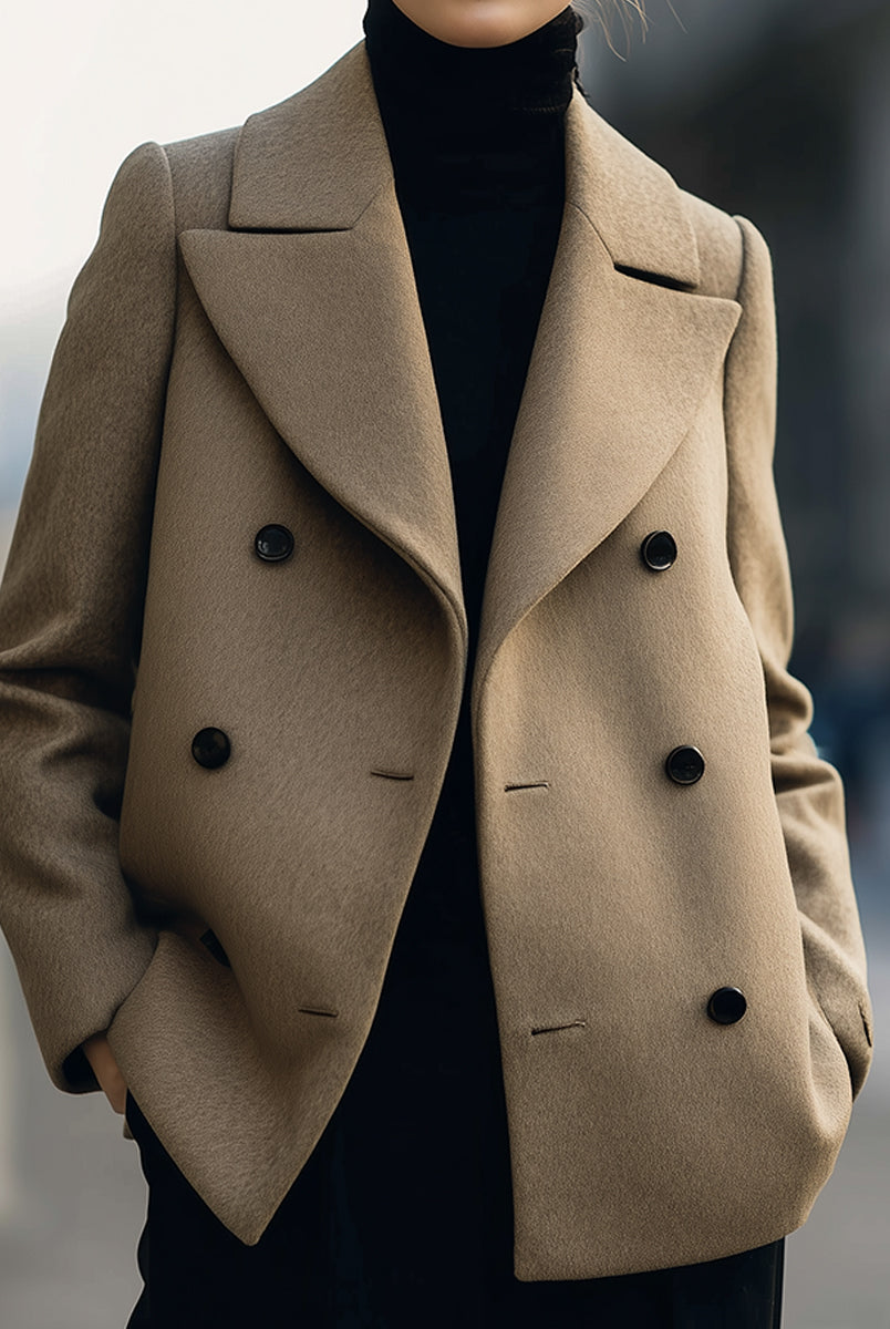 Elena | Short Double-Breasted Camel Coat - Lumina Vancouver - Lumina Vancouver