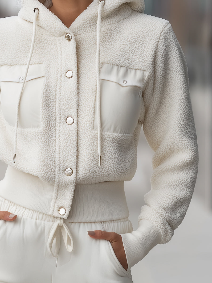 White Marla Cropped Hoodie Jacket by Lumina Vancouver, stylish lightweight jacket with a hood and casual fit.