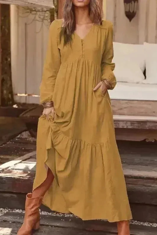 Light yellow Giulia long sleeve dress by Lumina Vancouver, featuring a fitted silhouette and elegant design.