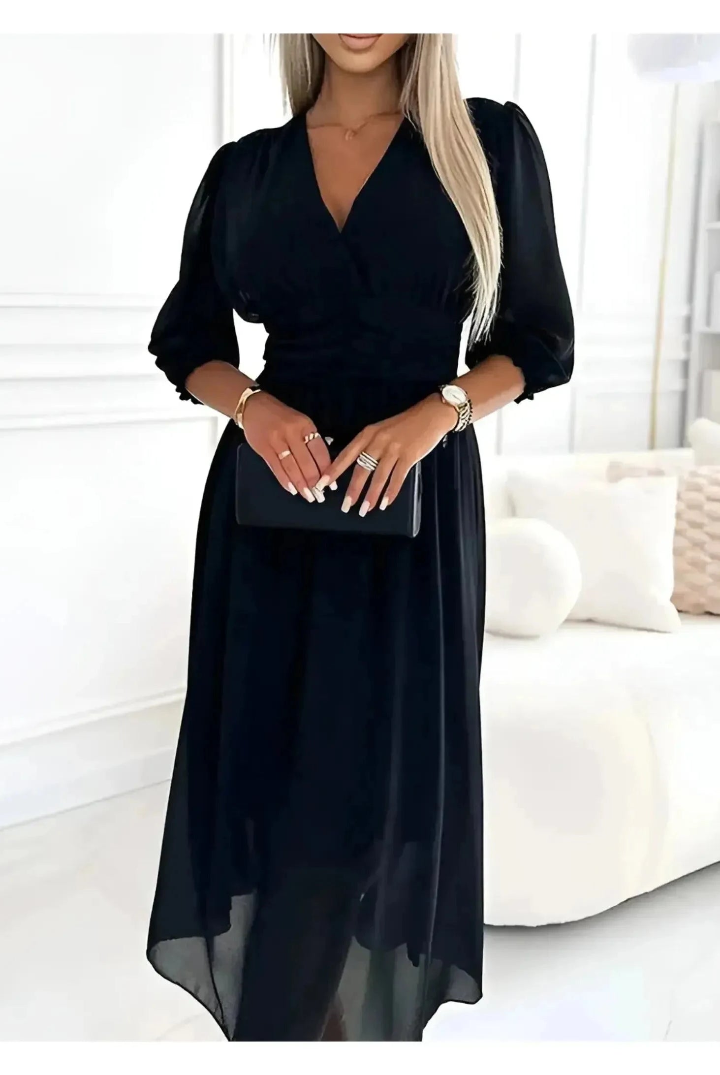 Black Lumina Wear Jessamine Silk Maxi Dress featuring a flowing silhouette and elegant design.