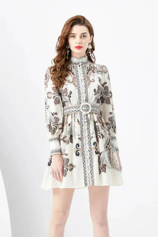 Apricot embroidered mini dress by Lumina Wear, Juno style, featuring intricate embroidery and a short, stylish design.