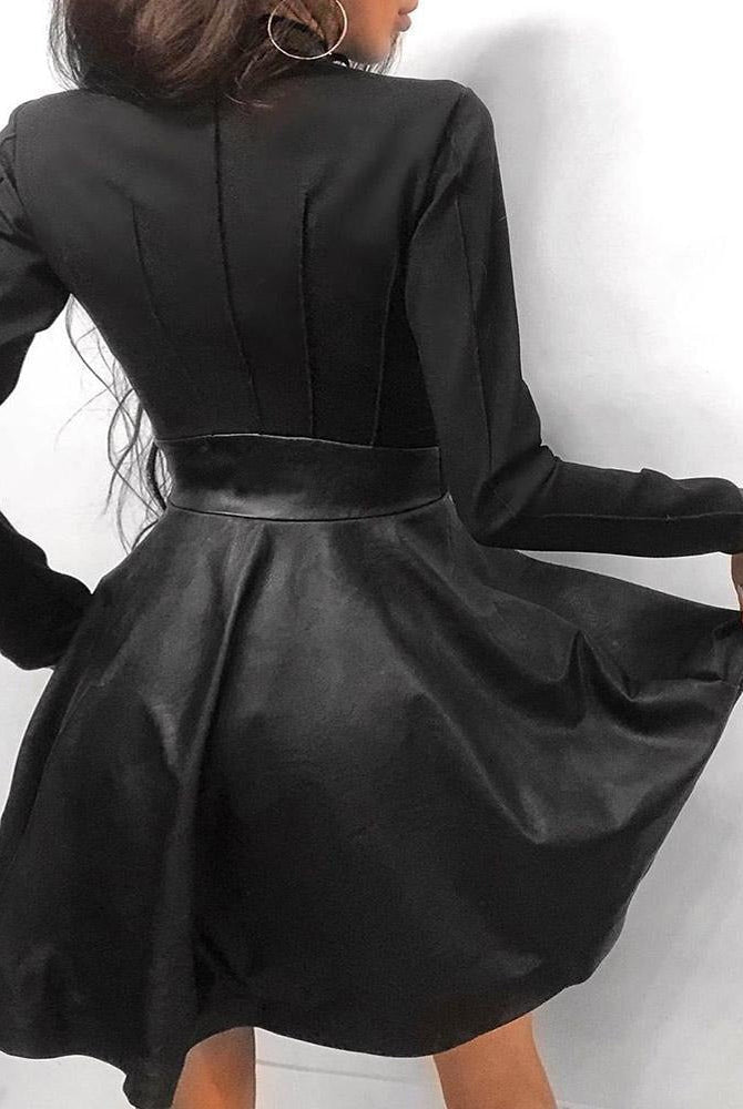 Black faux leather mini dress named Astrid by Lumina Vancouver, featuring a fitted silhouette and stylish design.