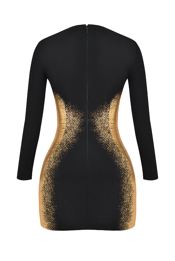 Black Aurora Nightfall bodycon mini dress by Lumina Vancouver, fitted silhouette with elegant neckline and stylish design.