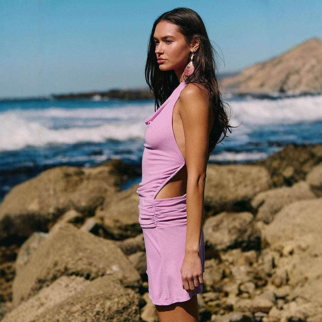 Black Nova Bodycon Mini Dress by Lumina Vancouver featuring a sleek fit and open back design.