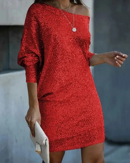 Black Lumina Vancouver Olwen sequin mini dress with round neckline, stylish and fitted for a fashionable look.