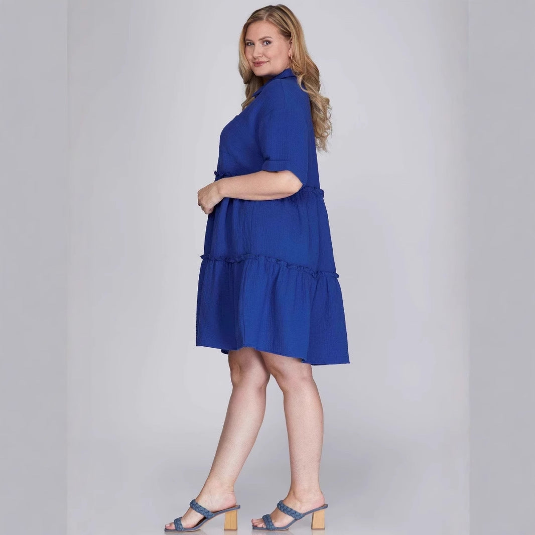 Blue Stina cotton linen blend mini dress by Lumina Vancouver, featuring a lightweight, casual design perfect for warm weather.