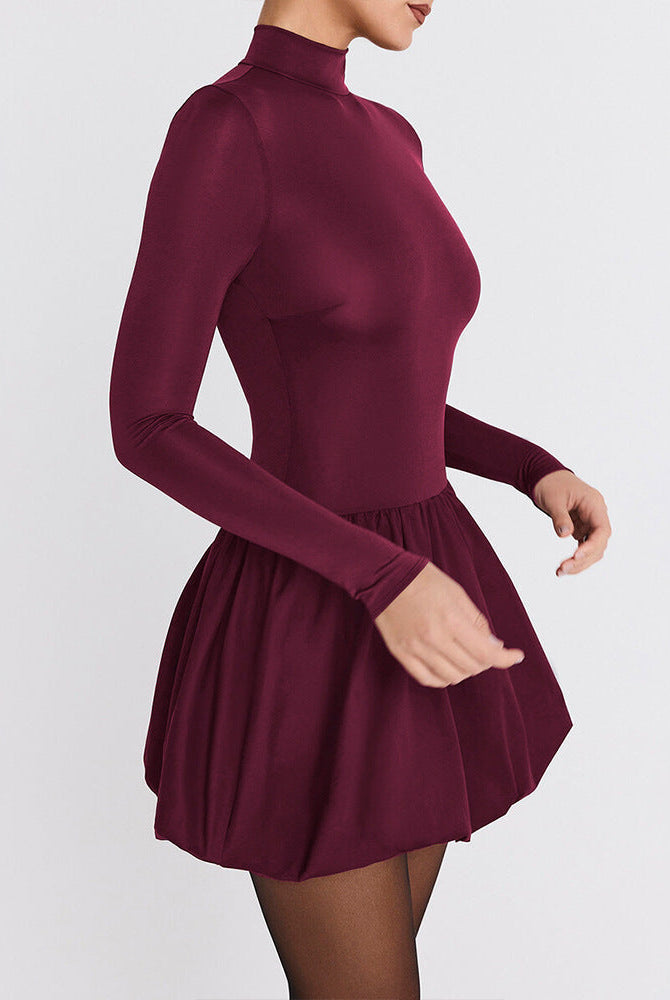 Lumina Vancouver Nova A-Line Mini Dress in claret, slim fit style, showcased on a model with a stylish, modern design.
