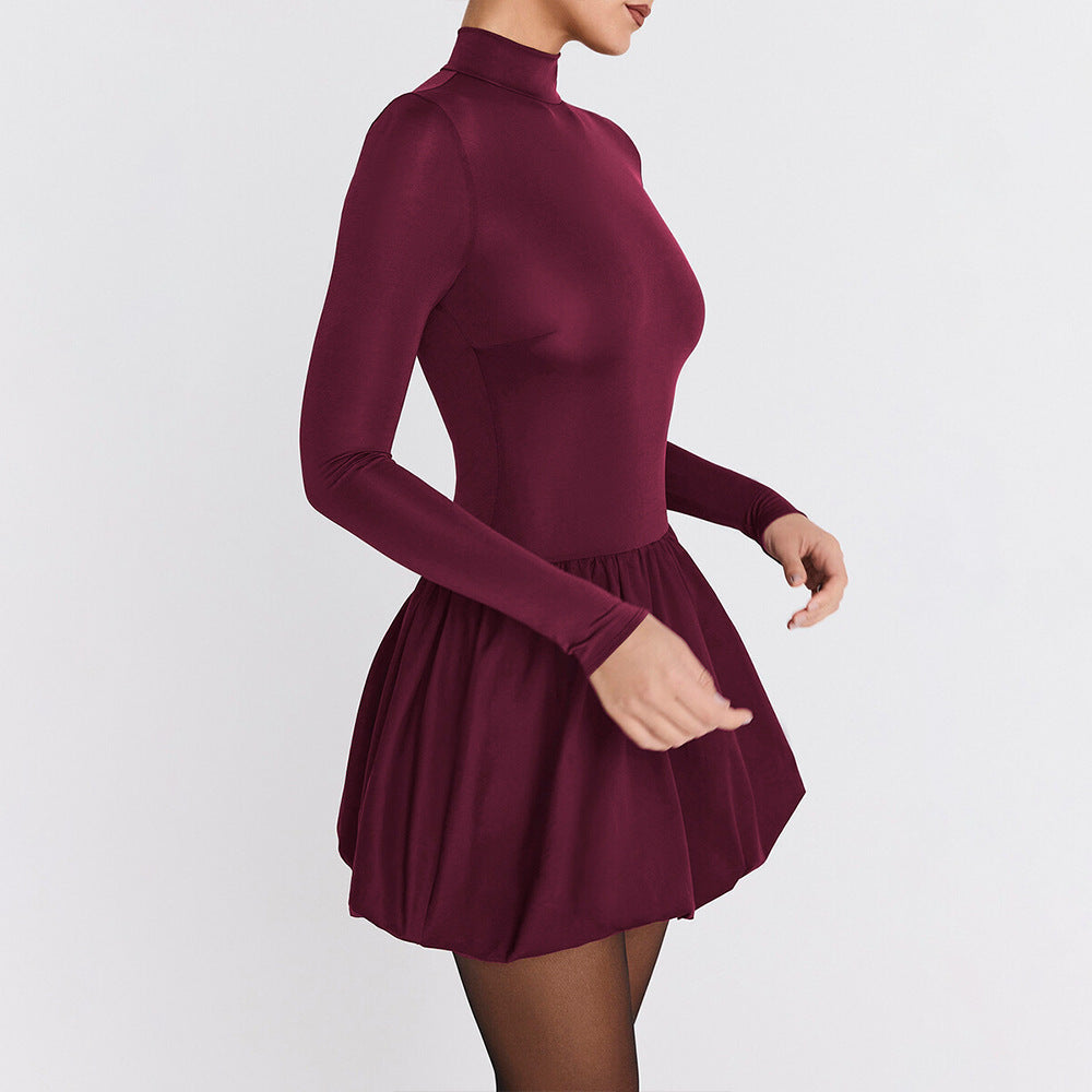 Lumina Vancouver Nova A-Line Mini Dress in claret, slim fit style, showcased on a model with a stylish, modern design.