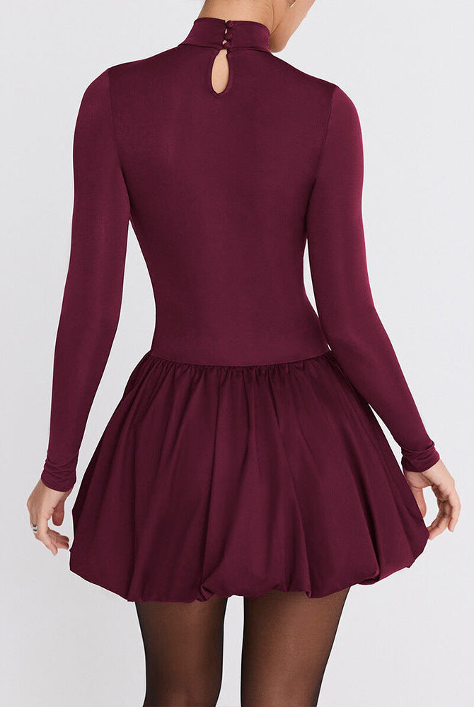 Lumina Vancouver Nova claret A-line mini dress, slim fit style, shown on a model with a V-neck and sleeveless design.