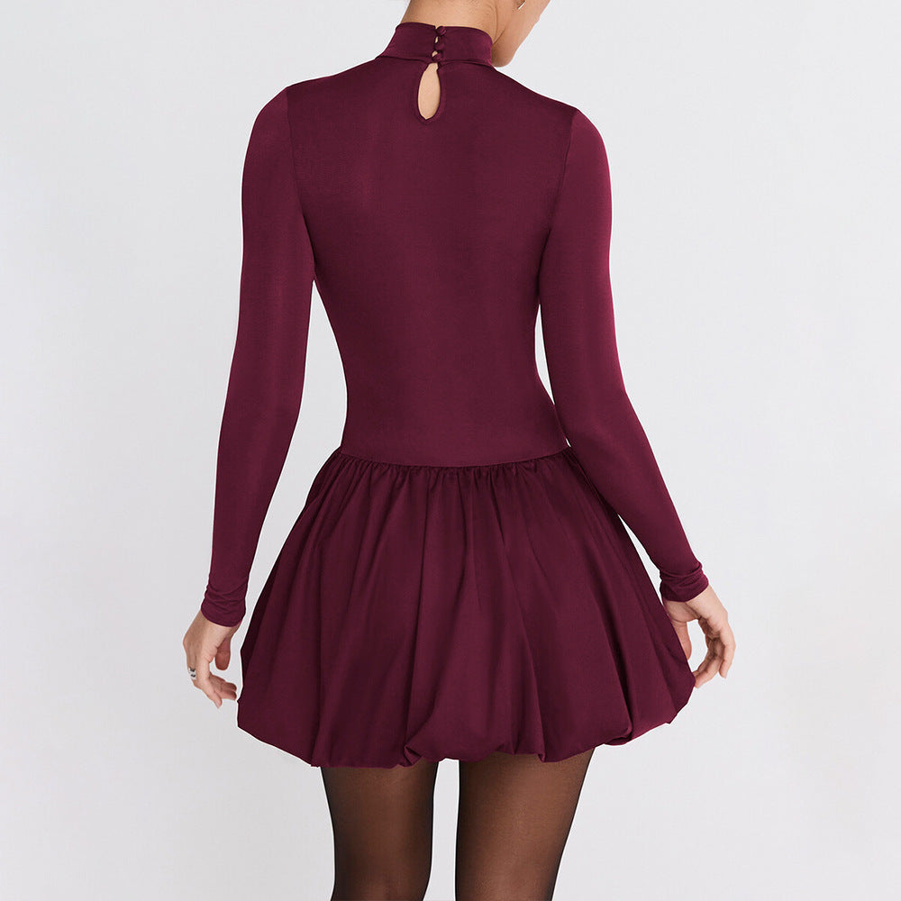 Lumina Vancouver Nova claret A-line mini dress, slim fit style, shown on a model with a V-neck and sleeveless design.