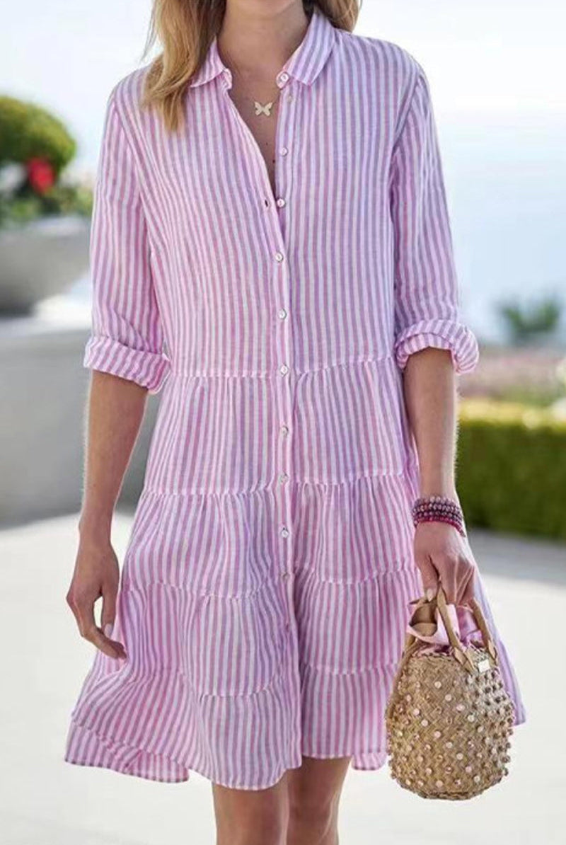 Green Hyacinth mini shirt dress by Lumina Vancouver with button-down front and roll-up sleeves, XS size.