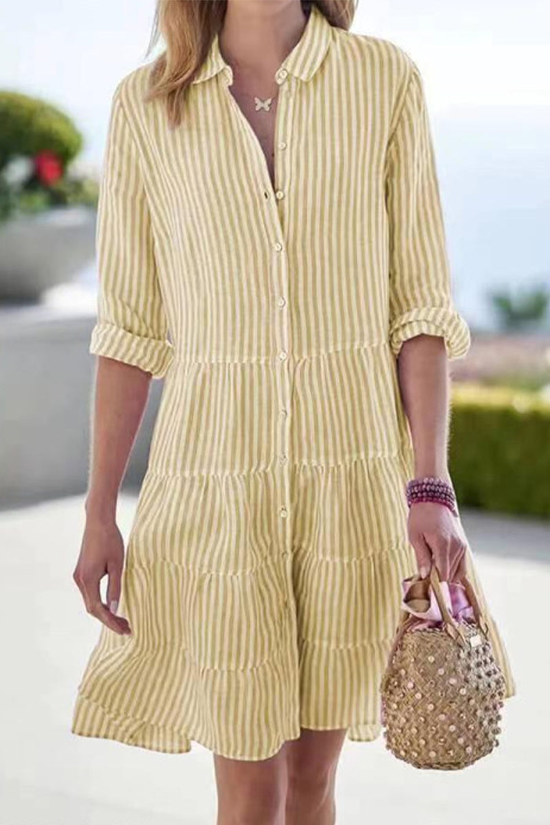 Green Hyacinth mini shirt dress by Lumina Vancouver with button-down front and roll-up sleeves, casual and stylish for warm weather.