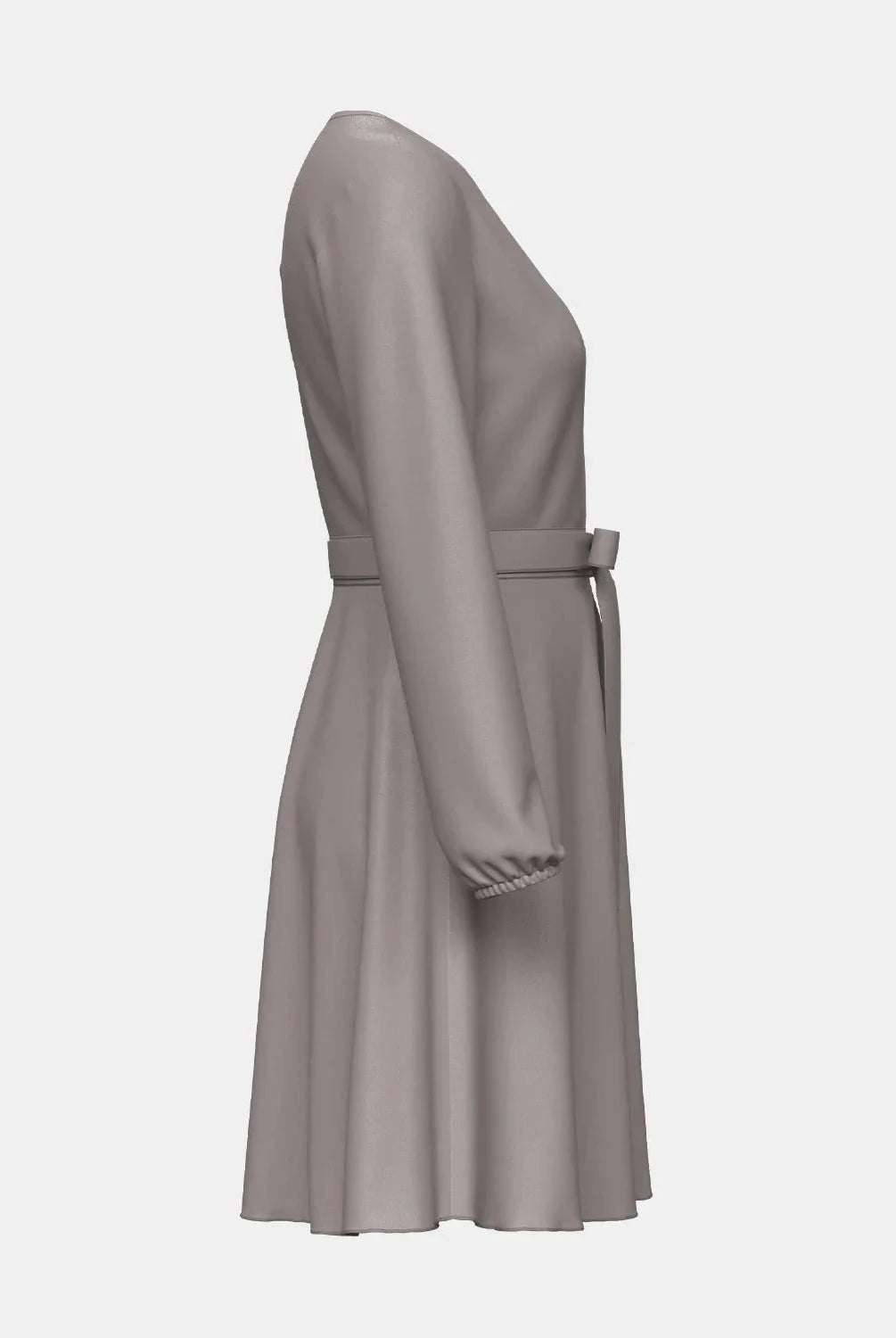 Lumina Wear Serene Amethyst Dream wrap mini dress in light coffee color, featuring a stylish and elegant design.