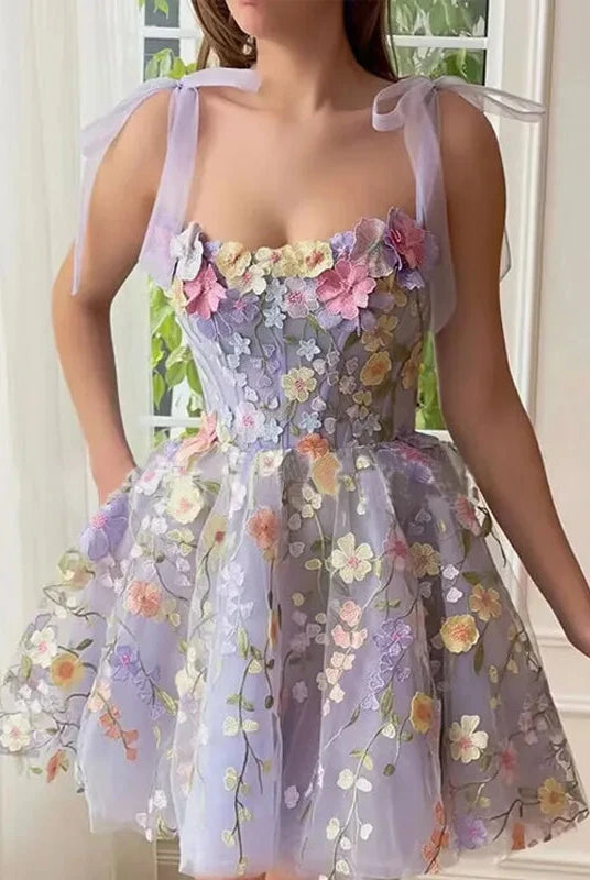Light purple Calista sleeveless embroidered mini dress by Lumina Wear, featuring intricate embroidery and a stylish fit.
