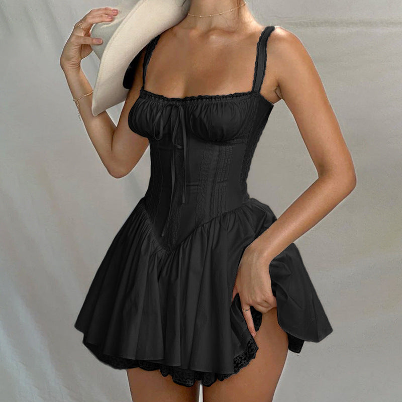 Navy blue Anja satin mini dress by Lumina Vancouver with an open back, designed for women, stylish and elegant.