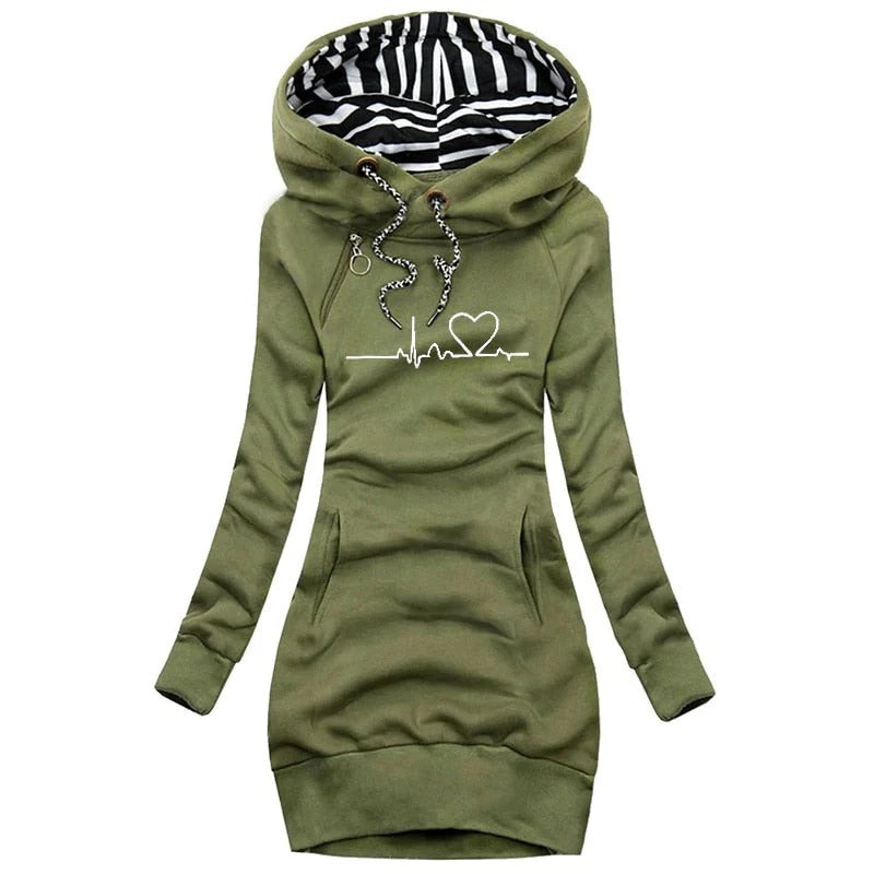 Women’s Hoodie Dress – Slim Fit – Cotton Blend – Long Sleeve – Graphic Print – Pockets by Lumina Vancouver